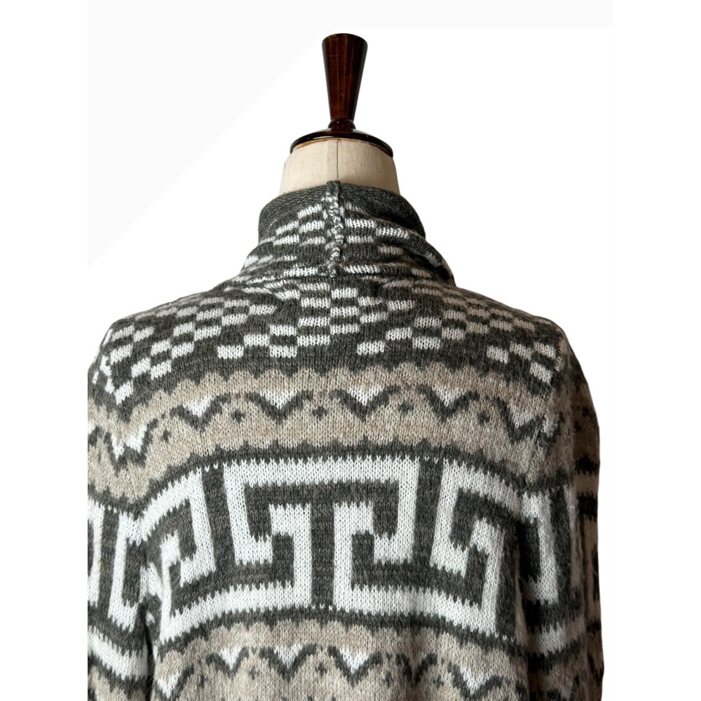 Abercrombie & Fitch Cardigan Sweater Women Medium Tan Grey Waterfall Aztec Knit - Picture 8 of 10